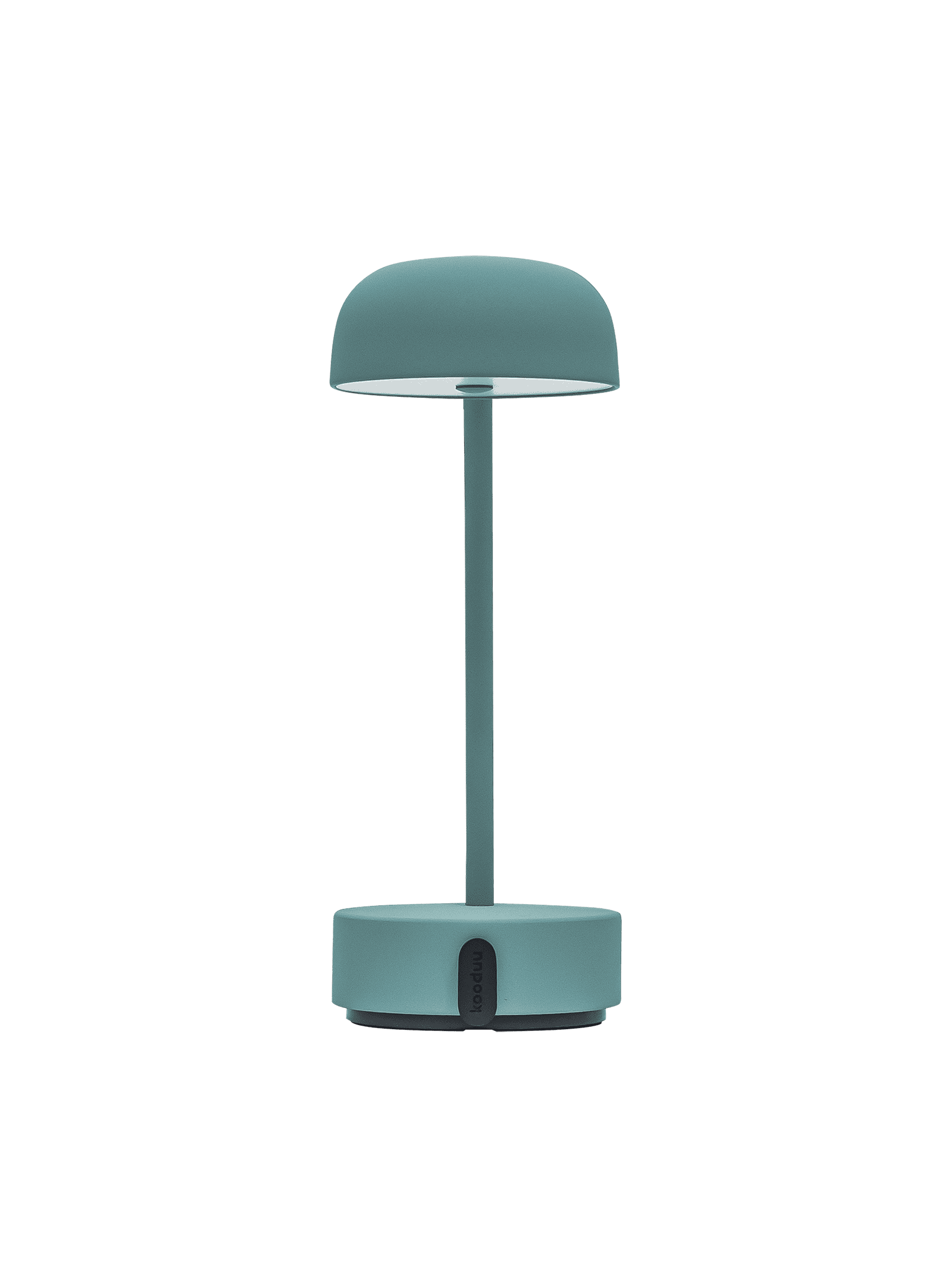 Rechargeable Fokus Smoky Teal LED lamp by Kooduu, providing warm 2700K light and a contemporary design for Canadian homes.