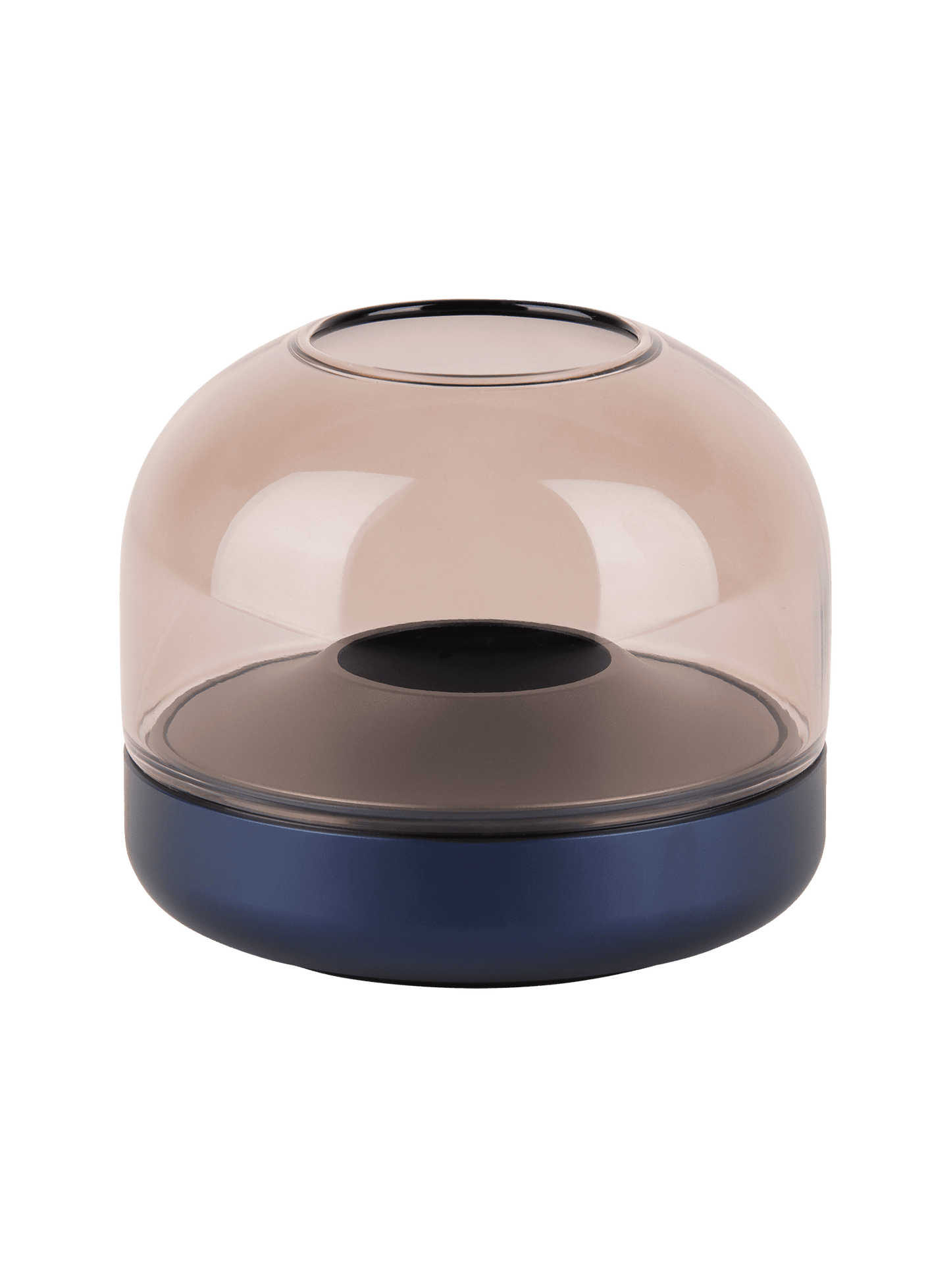 Glow 08 Cobalt Blue by Kooduu – a chic flameless candle holder with brushed aluminum and handmade glass design.