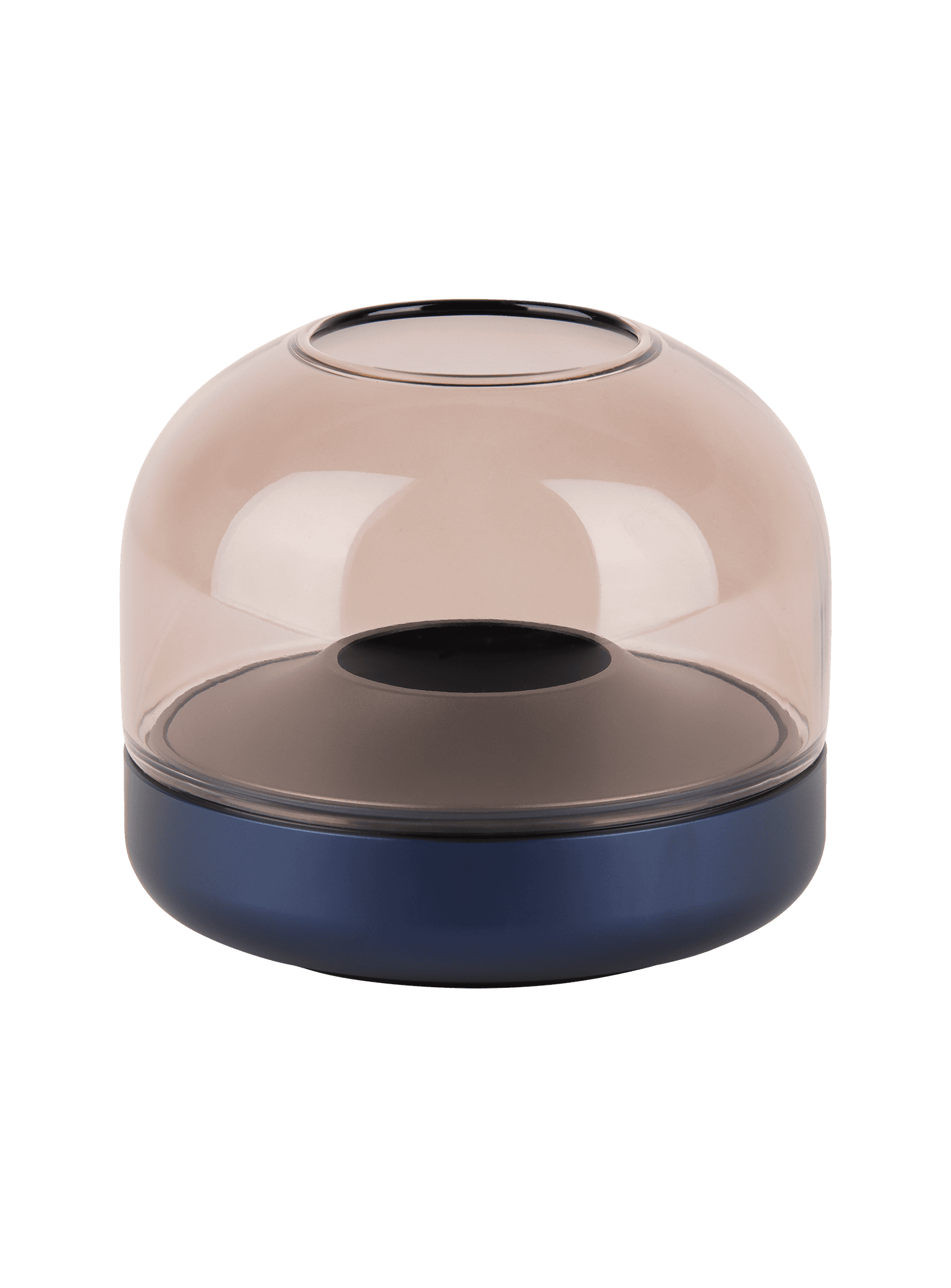 Glow 08 Cobalt Blue by Kooduu – a chic flameless candle holder with brushed aluminum and handmade glass design.