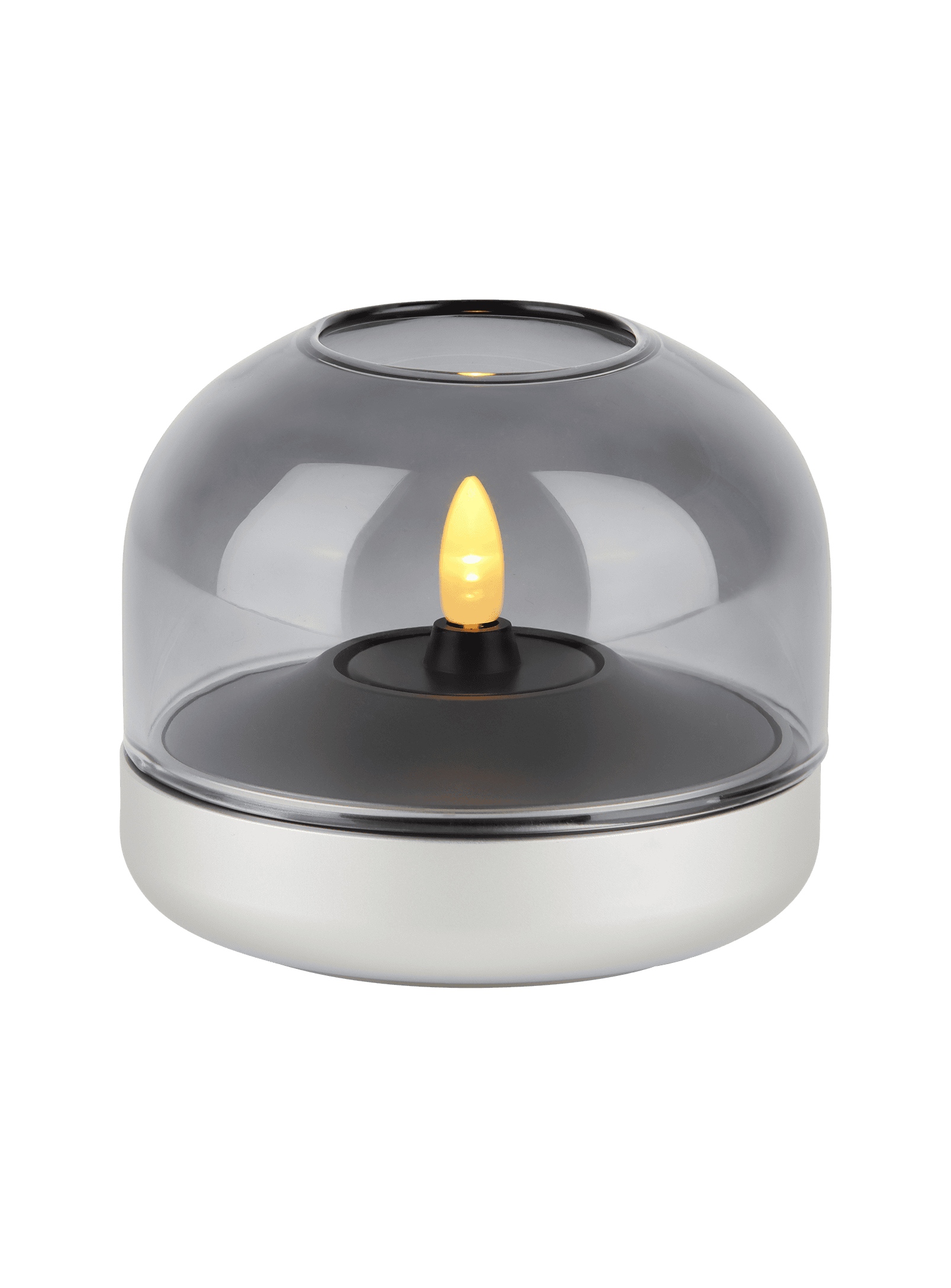 Kooduu Glow 08 Frosted Silver – sleek flameless candle holder with rechargeable Shine LED candle for safe, stylish lighting.