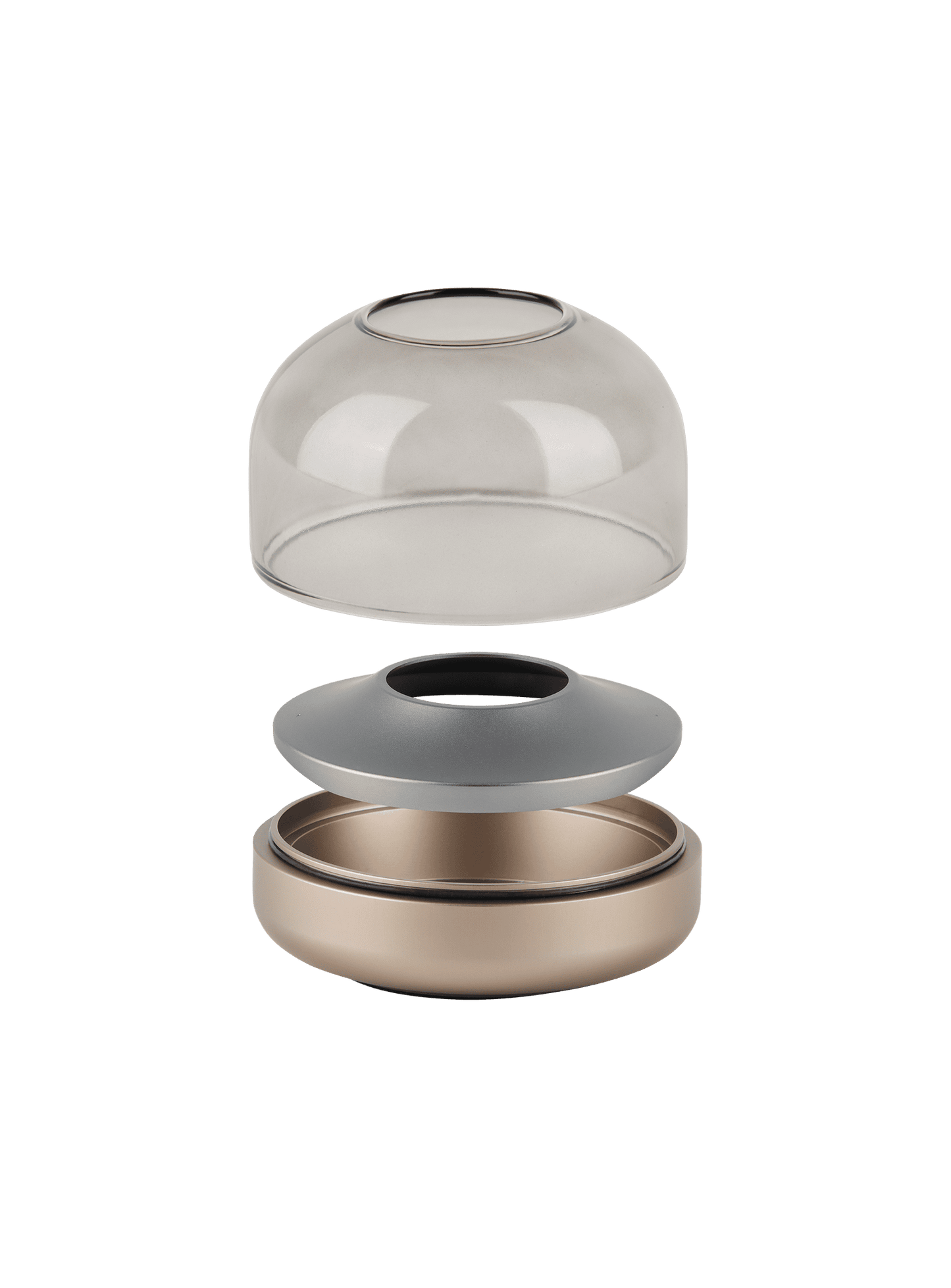 Danish-inspired Glow 08 Sepia by Kooduu – rechargeable candle holder featuring brushed aluminum and handmade glass for modern elegance.