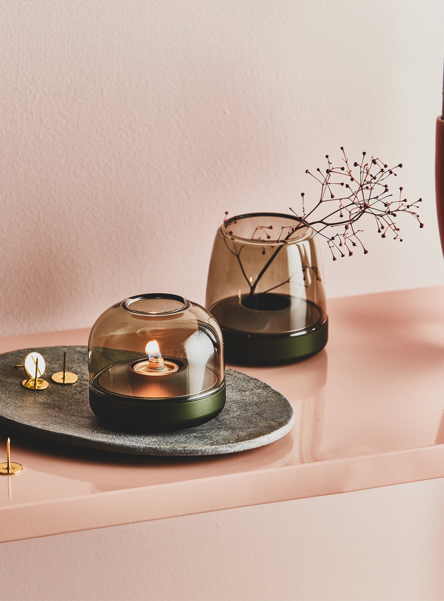 Glow 10 Green by Kooduu – luxurious brushed aluminum and glass candle holder for a durable, flameless LED light experience.