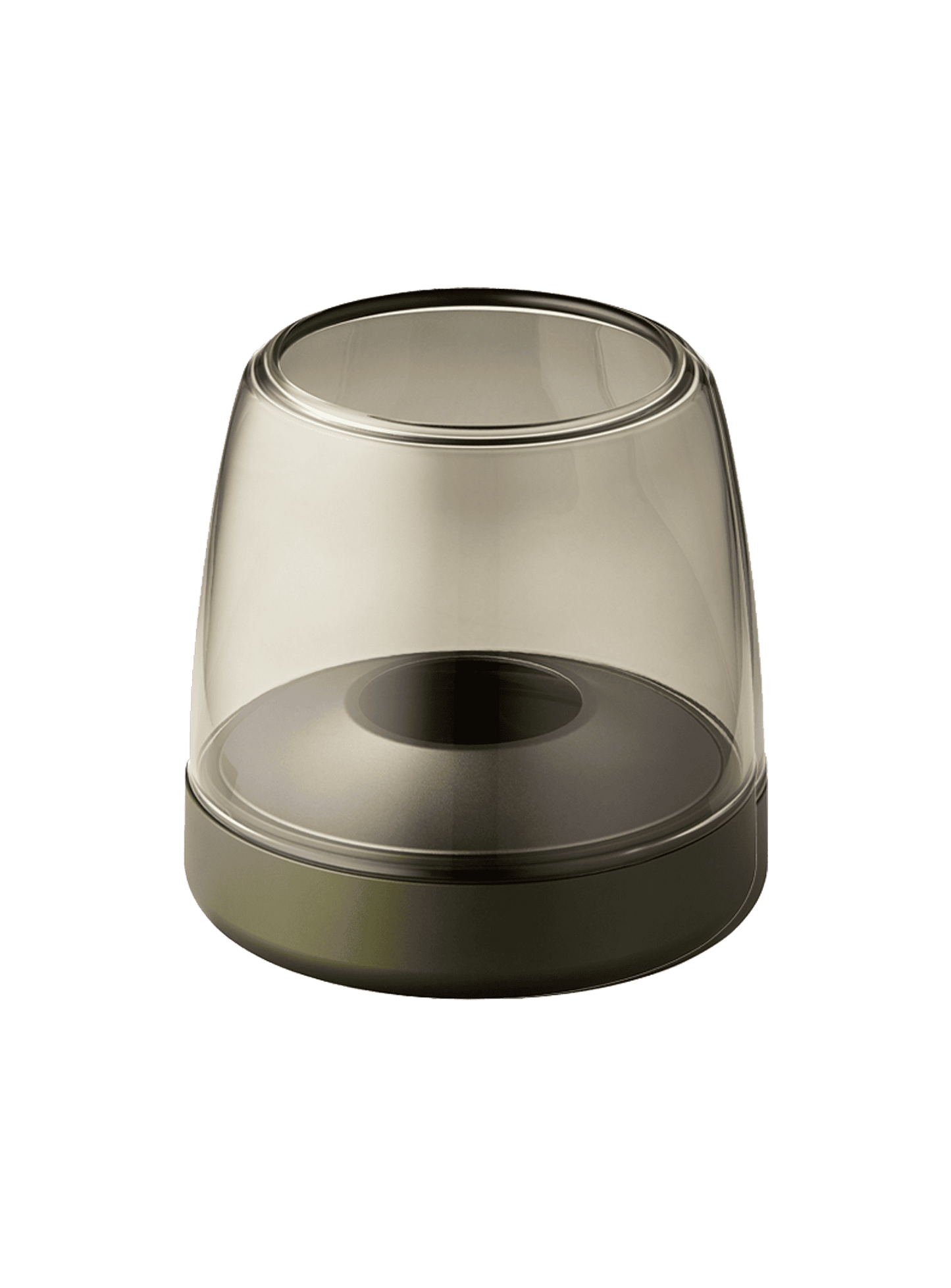 Kooduu Glow 10 Green – elegant flameless candle holder crafted with brushed aluminum and handmade glass for stylish home decor.