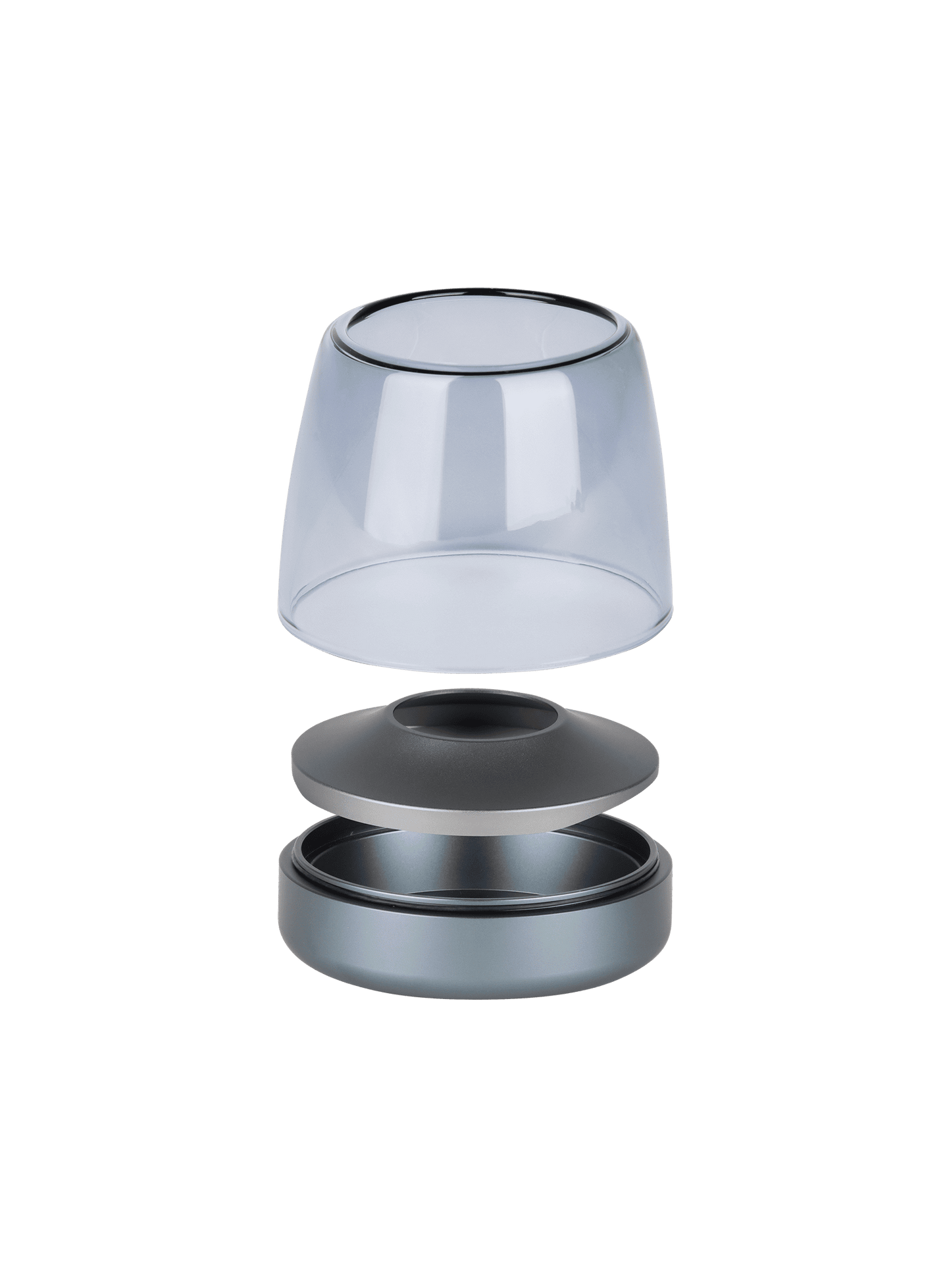 Kooduu Glow 10 Moody Blue – brushed aluminum and glass candle holder offering over 100 hours of rechargeable, flameless candlelight.