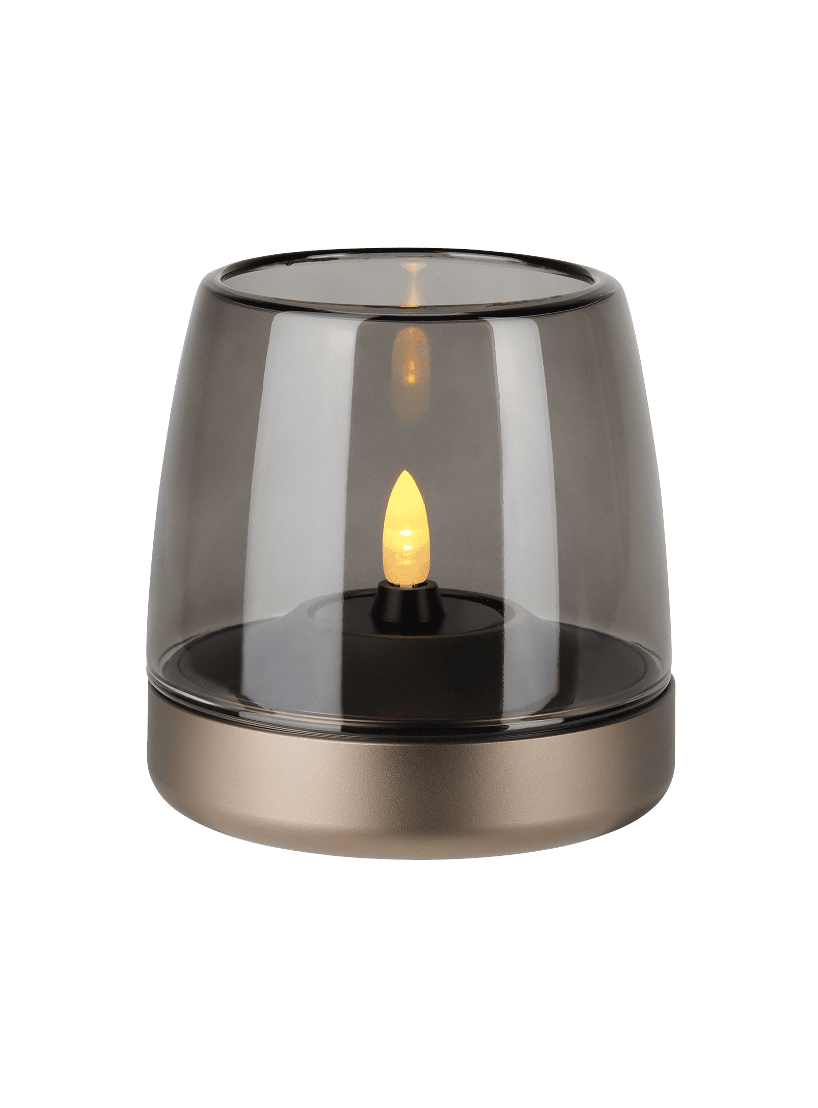 Kooduu Glow 10 Sepia – elegant flameless candle holder with rechargeable LED for over 100 hours of safe, stylish lighting.