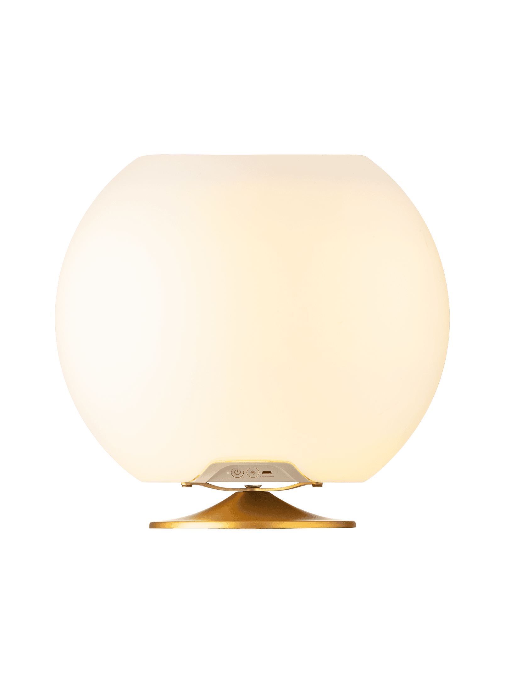 Sphere Brass by Kooduu – portable LED lamp, Bluetooth speaker, and drink cooler for stylish home entertainment.