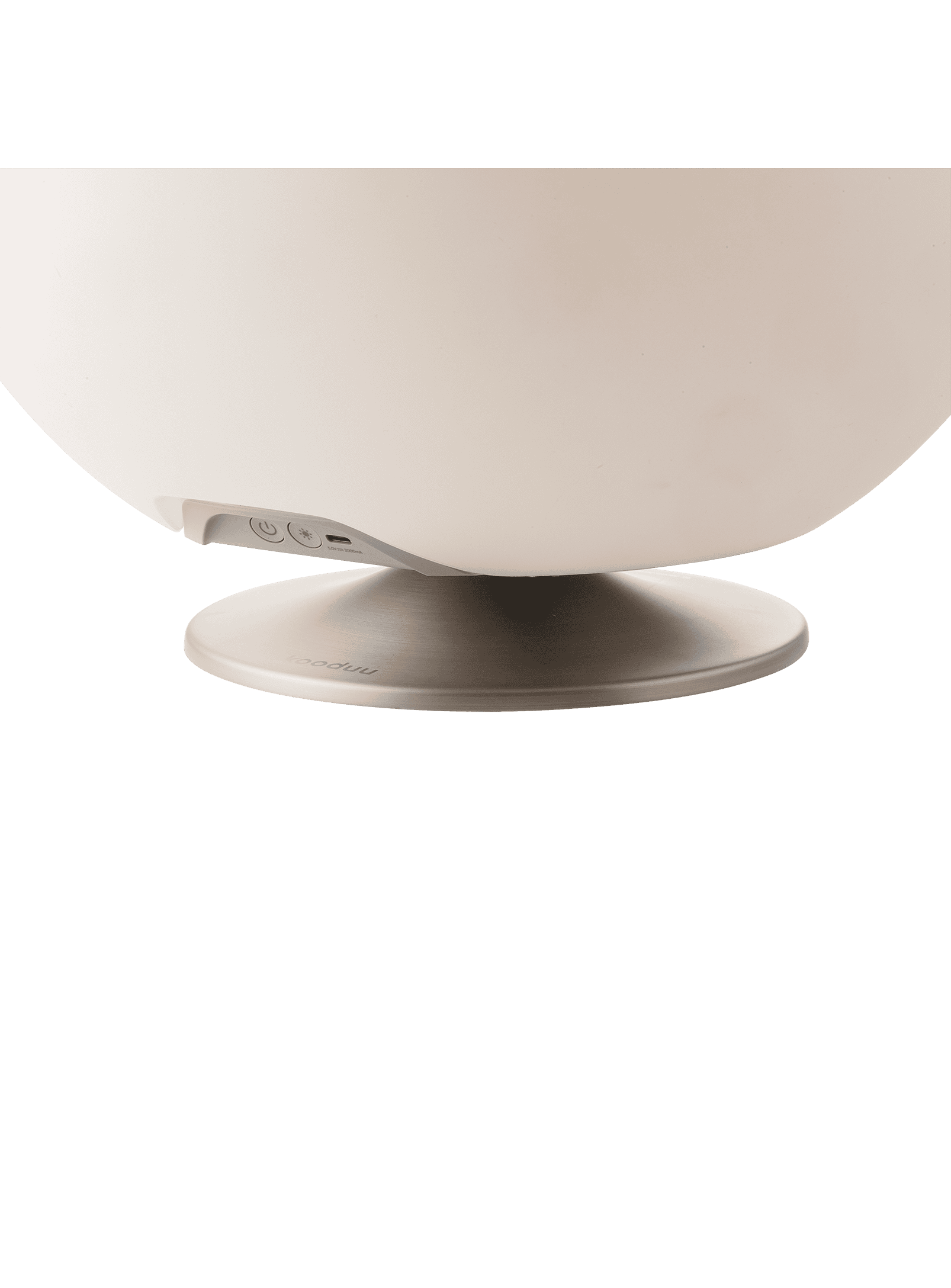 Kooduu Sphere Brushed Silver – portable LED lamp, Bluetooth speaker, and drink cooler for elevating your home gatherings.