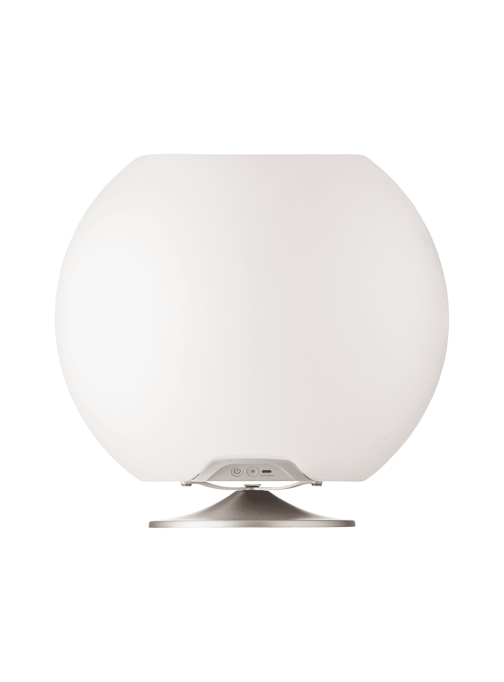 Sphere Brushed Silver by Kooduu – stylish LED lamp with built-in Bluetooth speaker and drink cooler for modern entertaining.