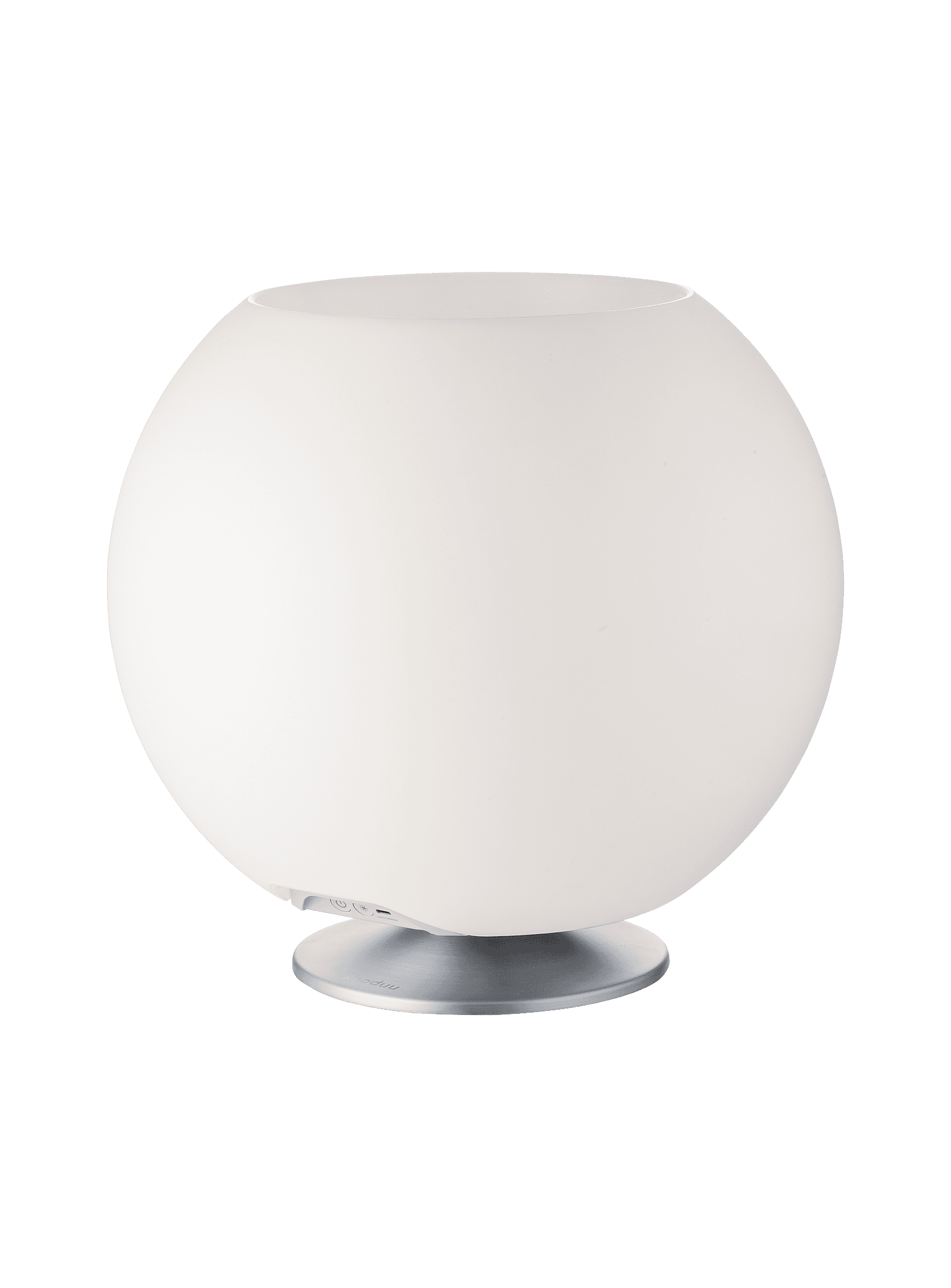 Kooduu Sphere Brushed Silver – portable speaker lamp with warm lighting and Bluetooth connectivity for any occasion.