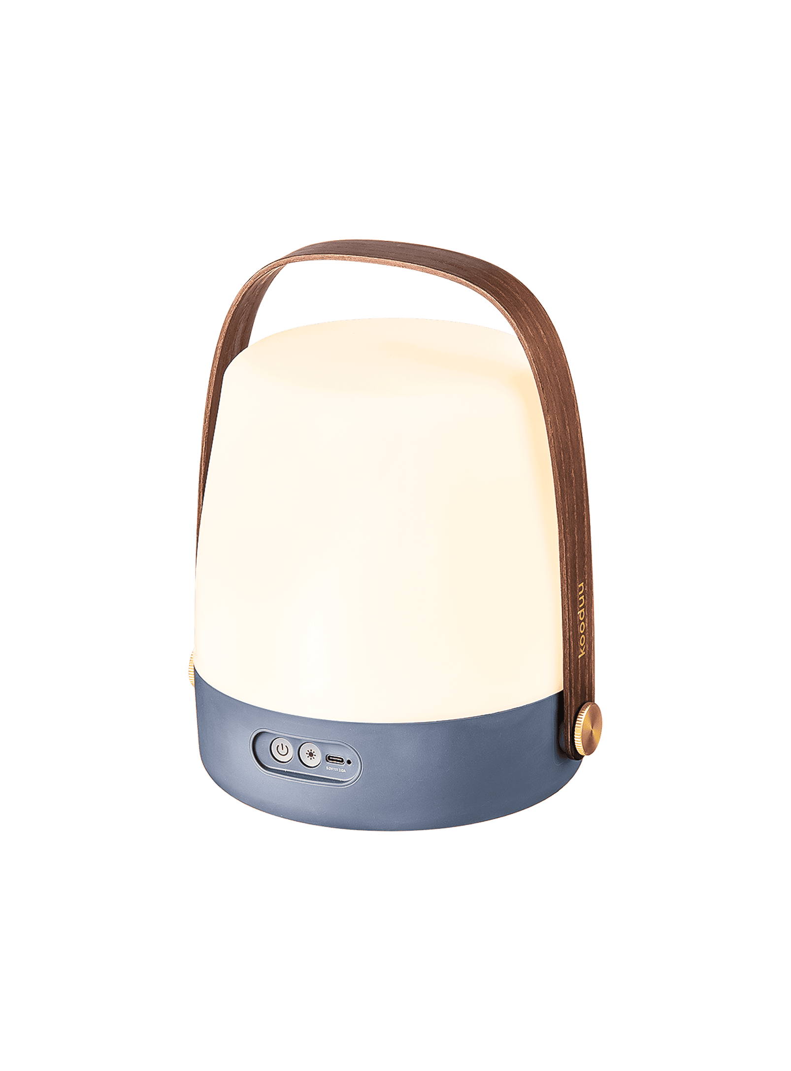 Kooduu Lite-up Ocean Blue – rechargeable LED table lamp with adjustable lighting and wooden handle for cozy indoor or outdoor settings.