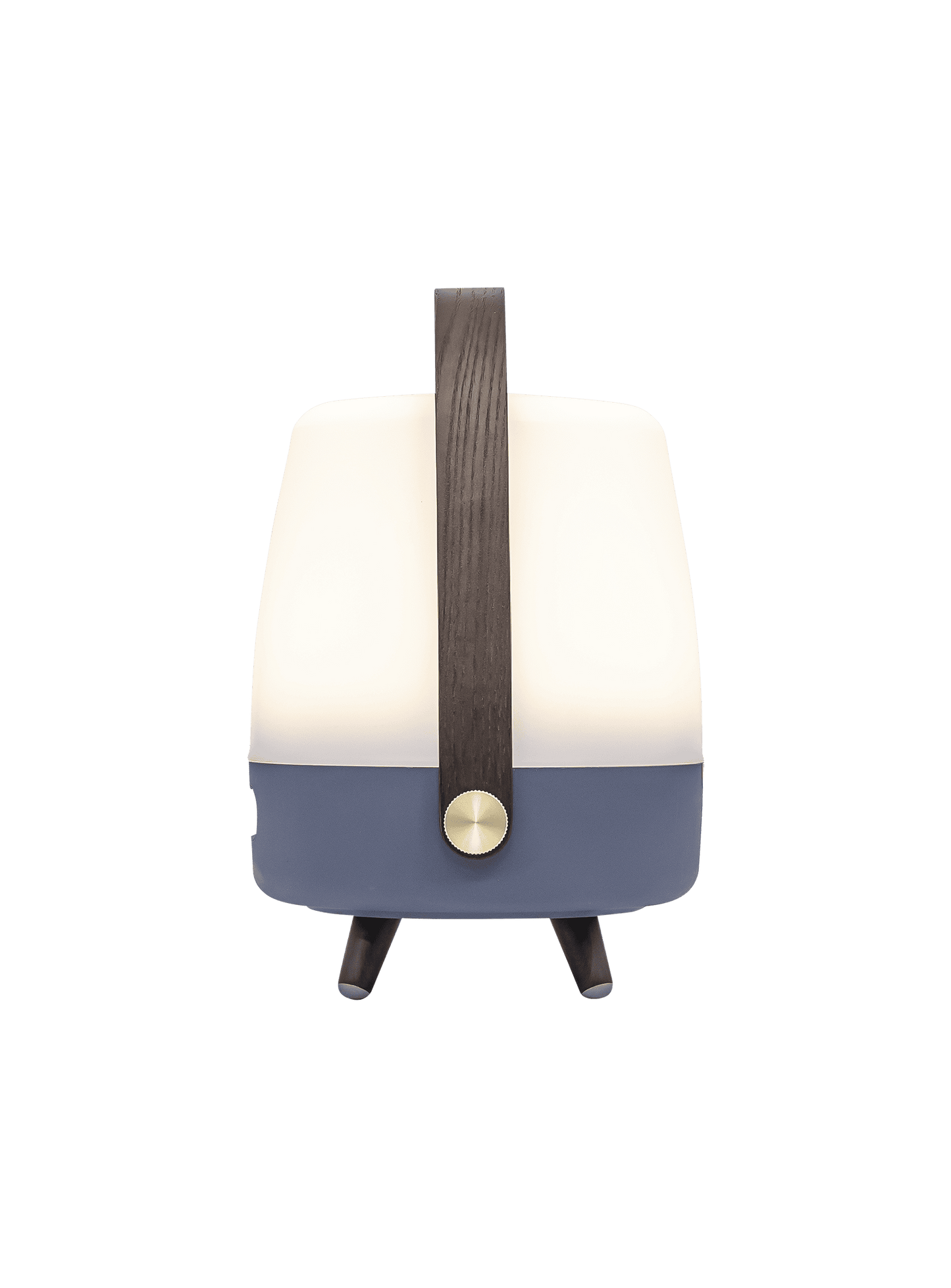 Kooduu Lite-up Play Mini Ocean Blue – LED speaker lamp with FSC-certified wooden handle and dimmable warm white light.