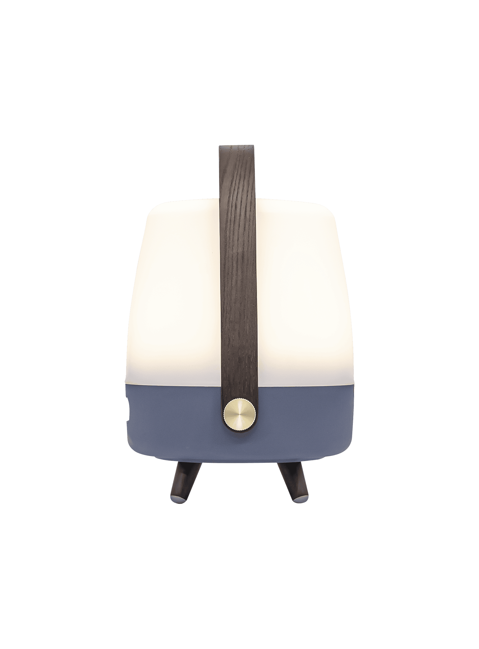 Kooduu Lite-up Play Mini Ocean Blue – LED speaker lamp with FSC-certified wooden handle and dimmable warm white light.