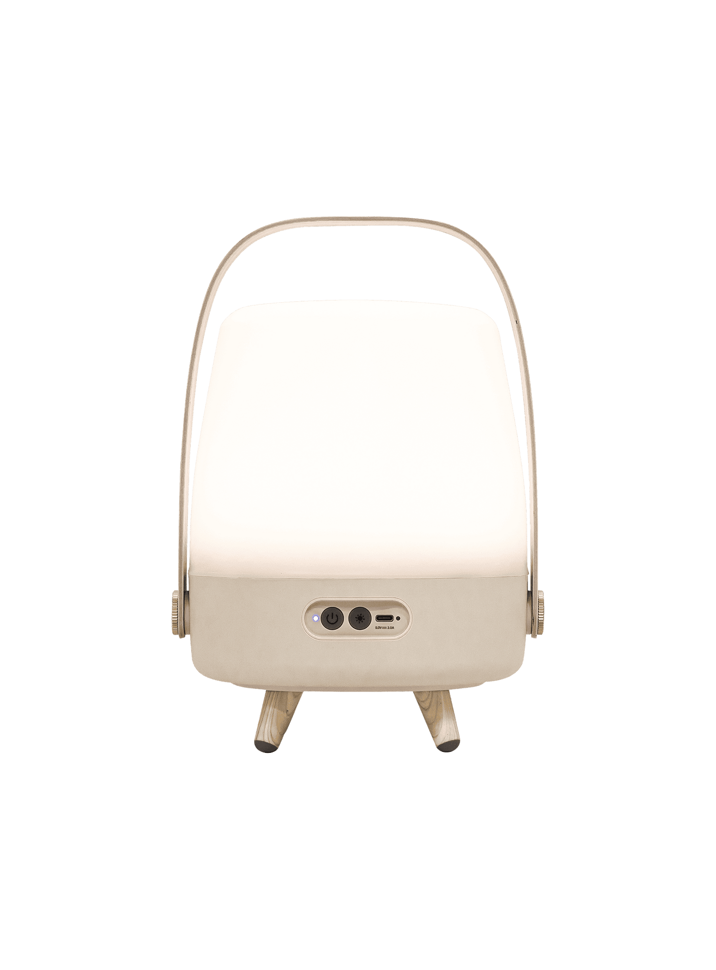 Kooduu Lite-up Play Mini Sand – compact LED lamp with JBL sound, FSC-certified wooden handle, and brass accents for luxury design.