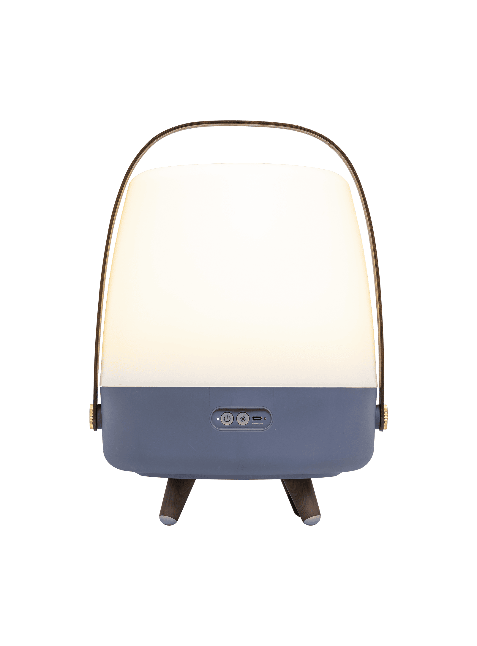 Kooduu Lite-up Play Ocean Blue – portable LED speaker lamp with wooden legs, offering warm light and exceptional sound quality.