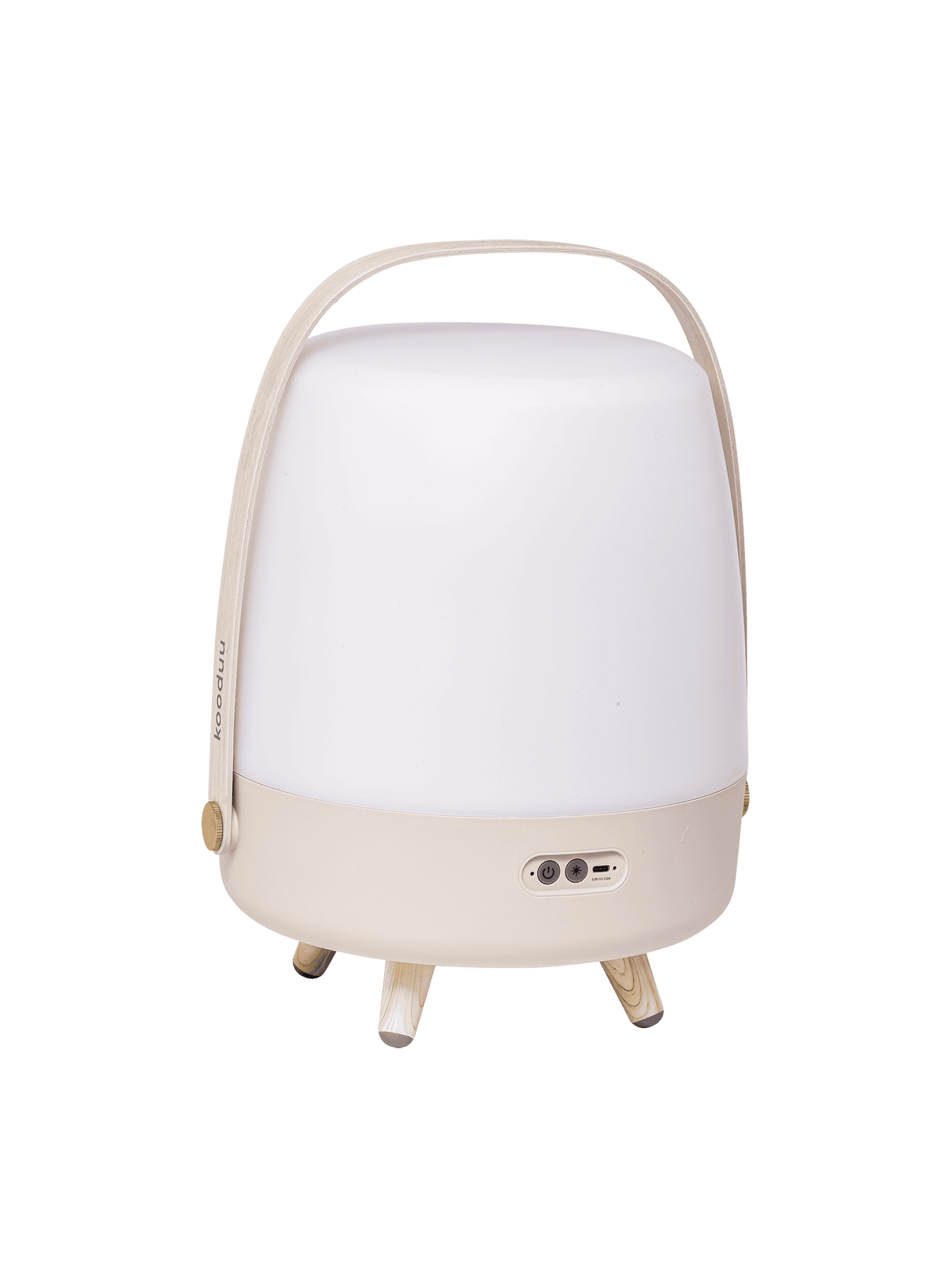 Kooduu Lite-up Play Sand – portable speaker lamp with wooden legs and handle, combining Nordic design with superior sound.