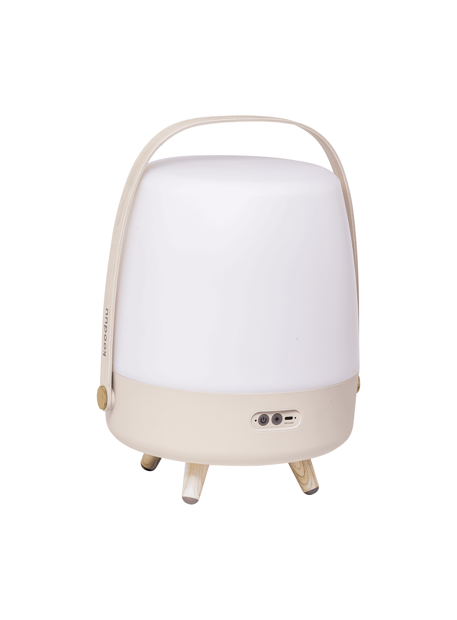 Kooduu Lite-up Play Sand – portable speaker lamp with wooden legs and handle, combining Nordic design with superior sound.