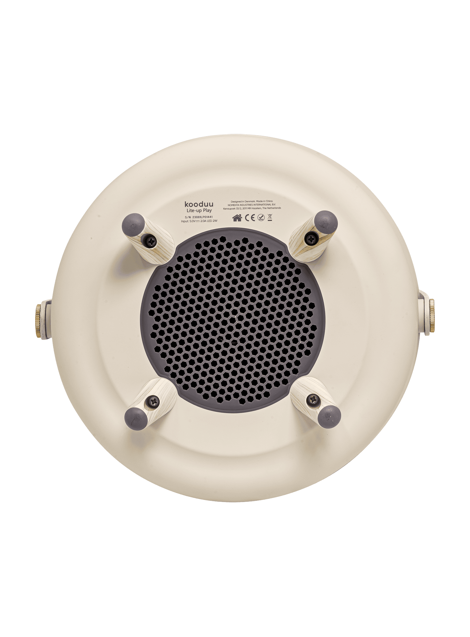 Kooduu Lite-up Play Sand – rechargeable LED lamp with Bluetooth JBL speaker and brass accents for a luxurious design.