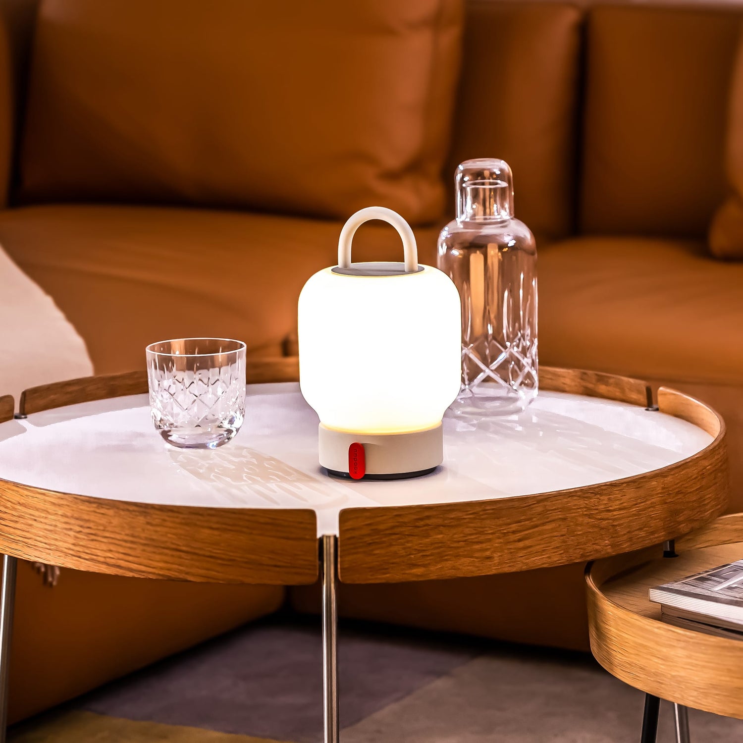 Loome Cloudy White LED lamp by Kooduu with handle, portable for Canadian homes.