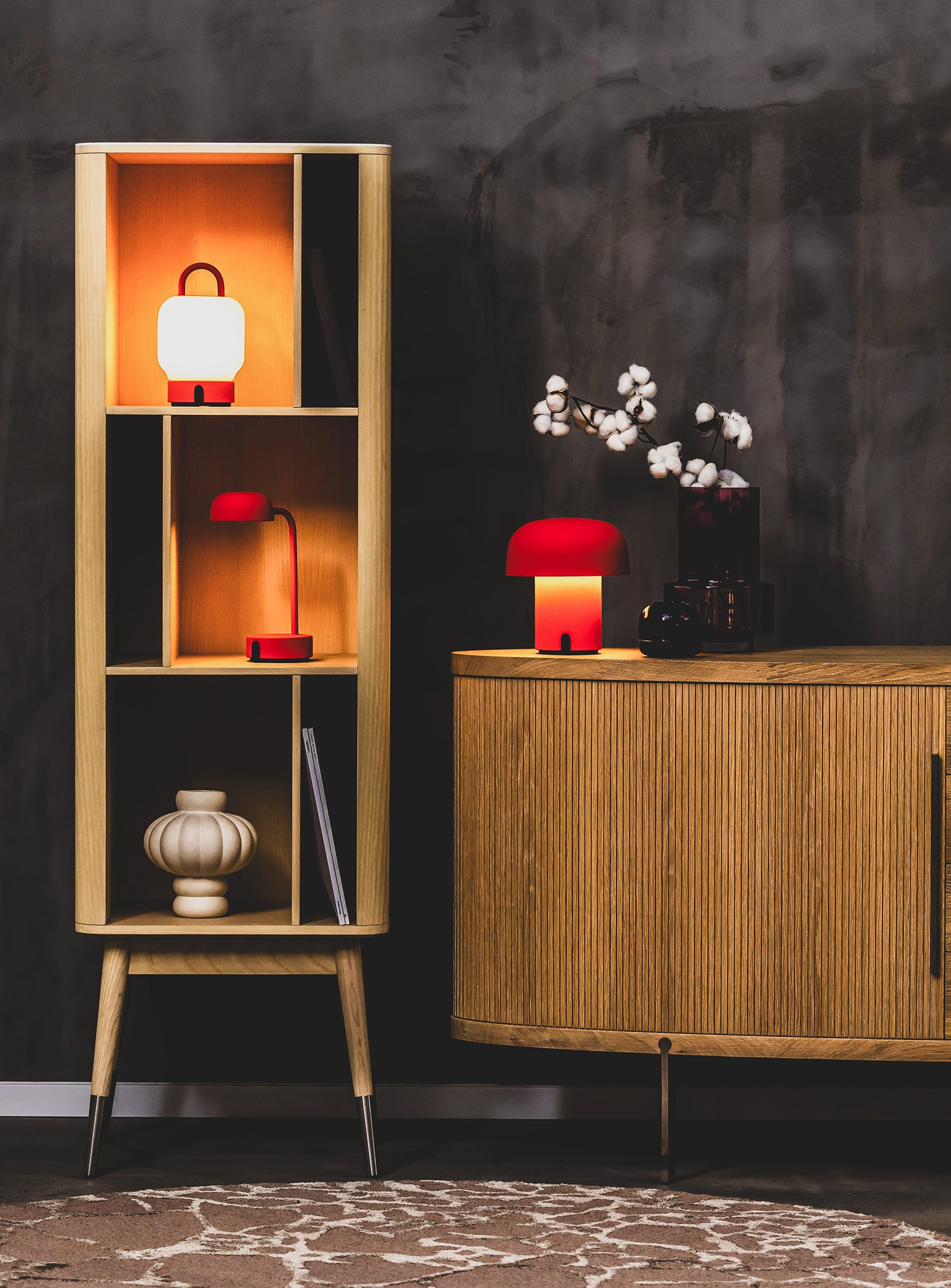 Loome Orange by Kooduu – portable LED lamp with continuously dimmable light and convenient handle for easy portability.