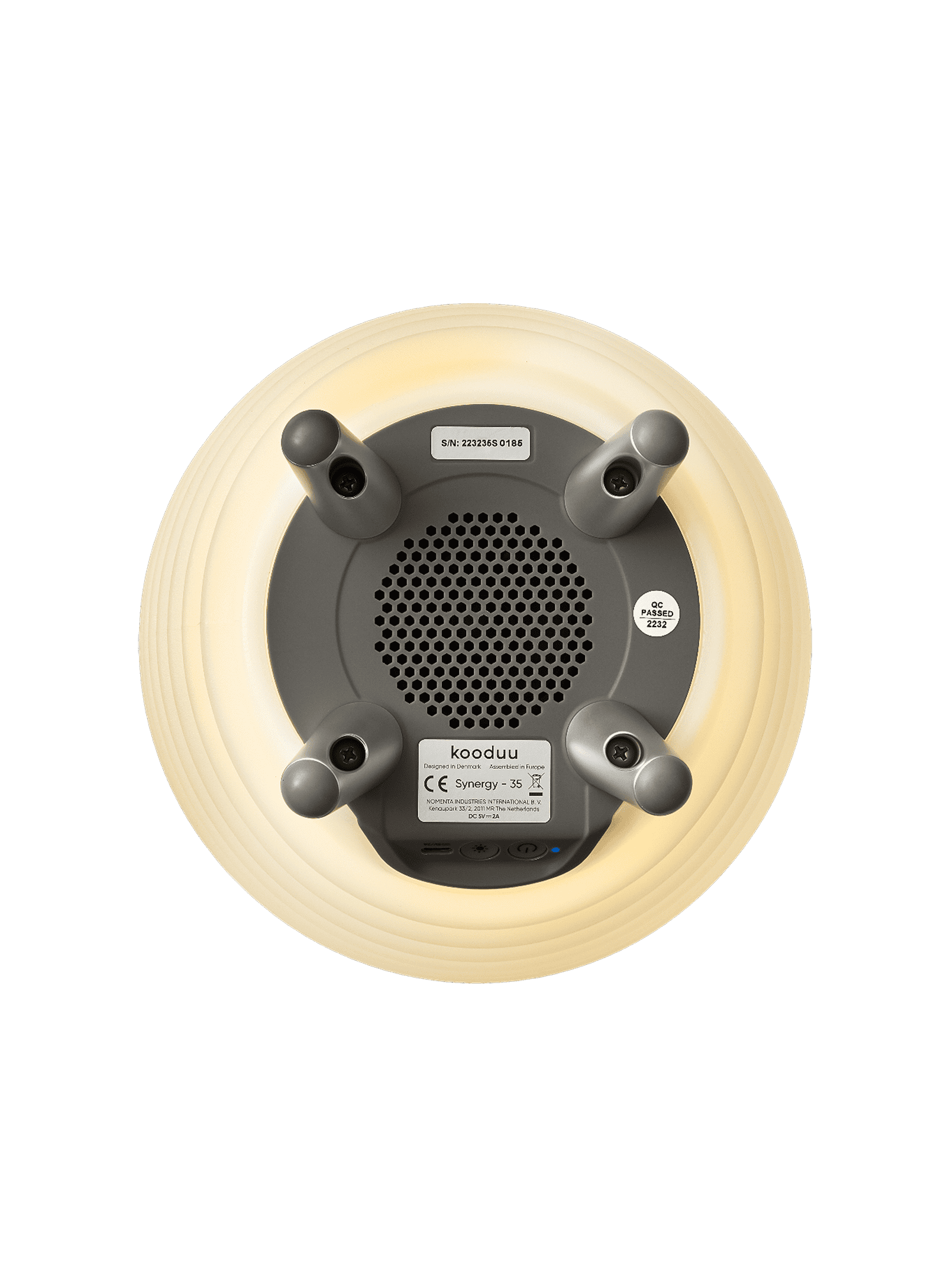 Kooduu Synergy 35 – portable LED lamp and speaker with built-in drinks holder, perfect for streaming music and cooling drinks.
