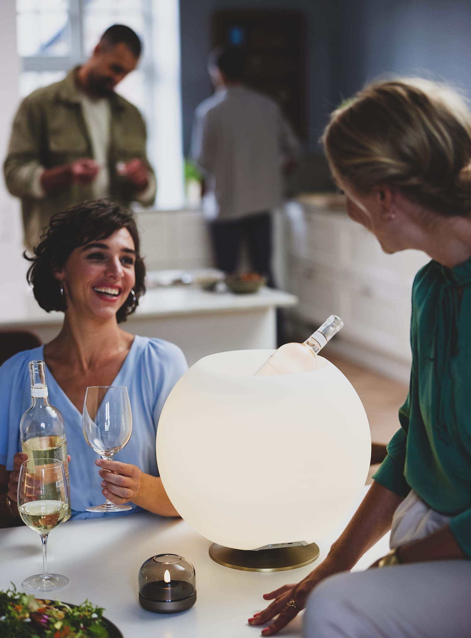 Sphere Brushed Silver by Kooduu – Bluetooth speaker lamp with drink cooler and advanced Bright Sound Technology™.