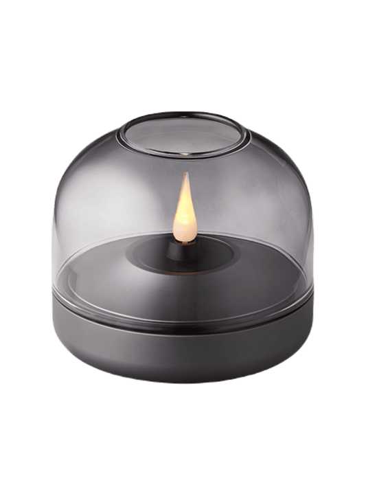 Kooduu Glow 08 Smokey Grey – luxurious flameless candle holder with rechargeable LED for stylish and safe home lighting.