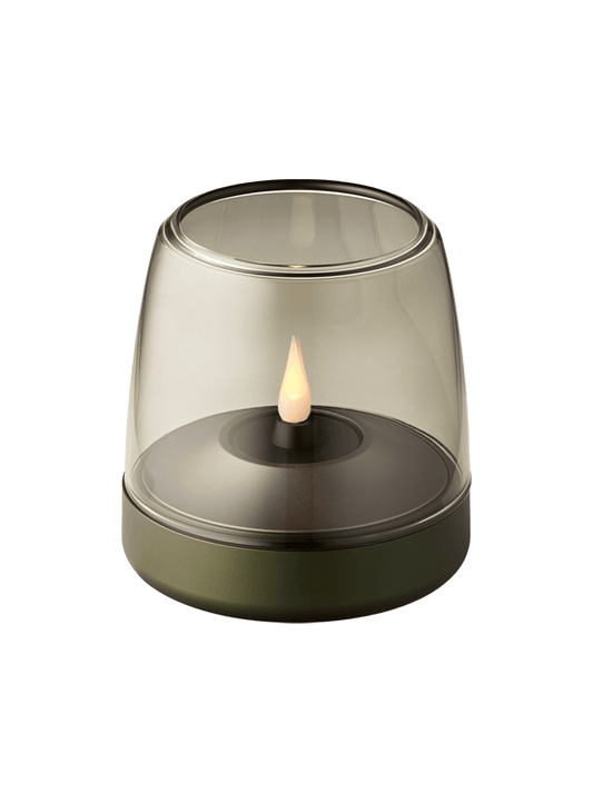 Kooduu Glow 10 Green – elegant flameless candle holder with rechargeable LED candle for over 100 hours of safe, stylish lighting.